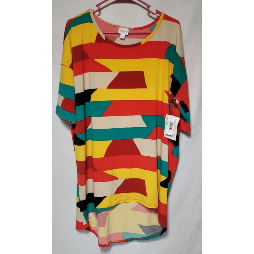 LuLaRoe Tunic Women's Large Colorful Geometric Short Sleeve Oversized Shirt Top
